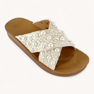Forever Comfort Pearl-Studded Wicker Sandals